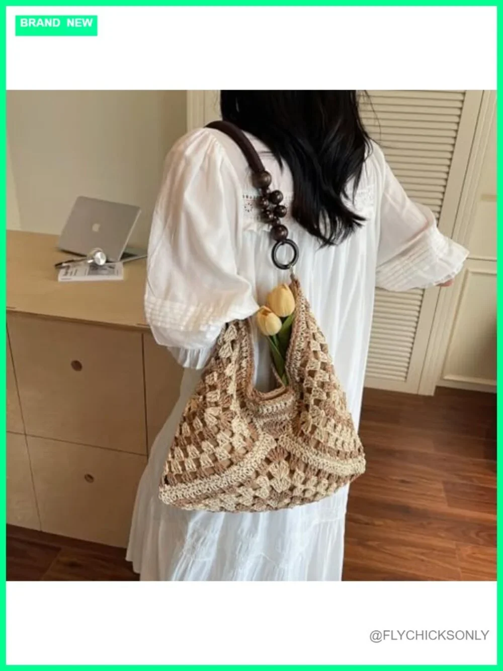 Woven Straw Hobo Tote Bag Crochet Beach Shoulder Purse